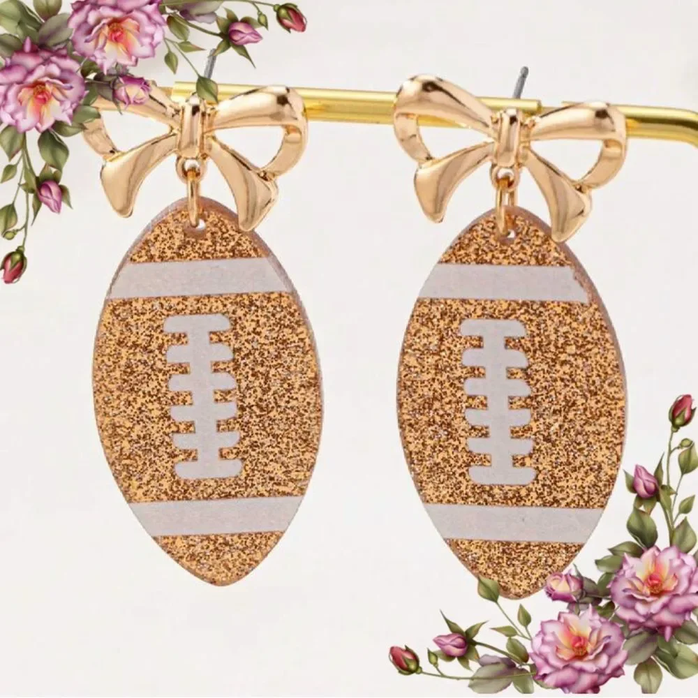 Gold Glitter Football Earrings‎ with bow